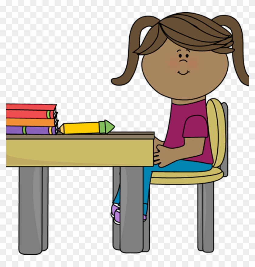 Student Working At Desk Clipart School Girl Sitting - Student Sitting At Desk Clipart #1384874