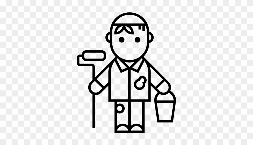 Dyer With Paint Roller And Bucket Vector - Painter Worker Transparent #216594