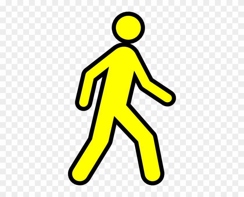 Yellow Walking Man With Black Outline Clip Art - Traffic Sign #217360