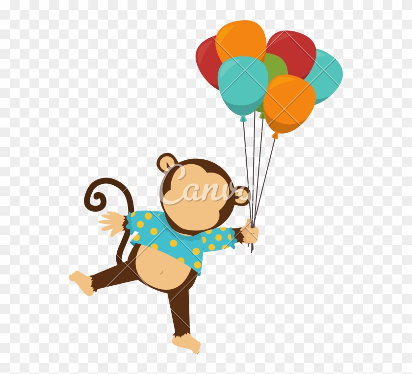 Circus Monkey With Balloons Vector - Vector Graphics #1388171