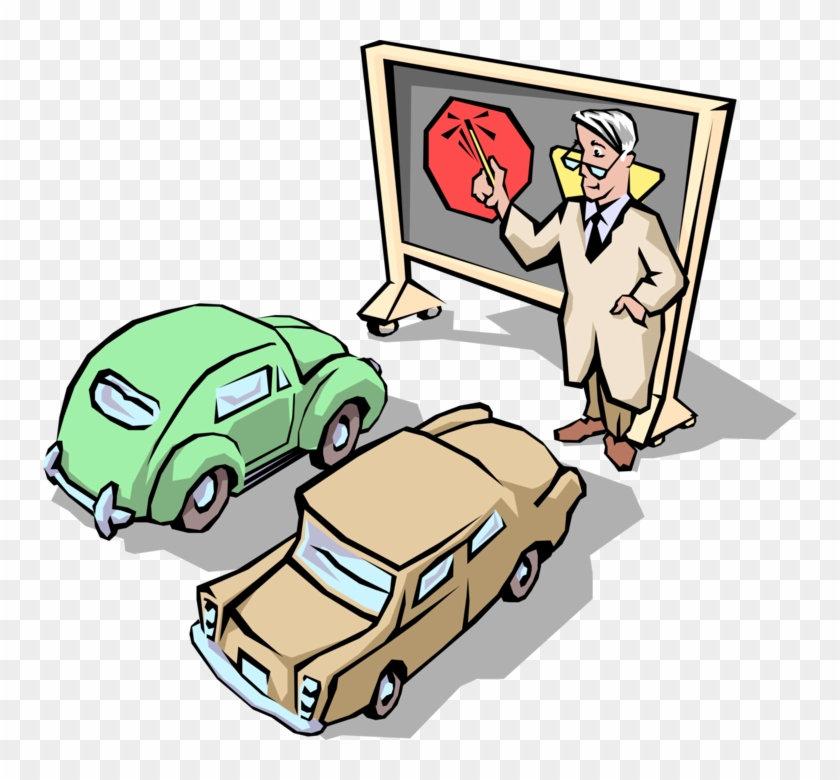 Vector Illustration Of Driver's Ed Driving School Teacher - Traffic School #1401429