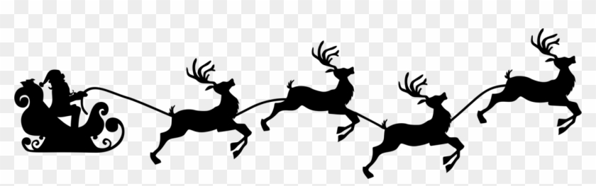 Santa Claus Reindeer Christmas Day Sled Silhouette - Santa And Reindeer Silhouette #1409347