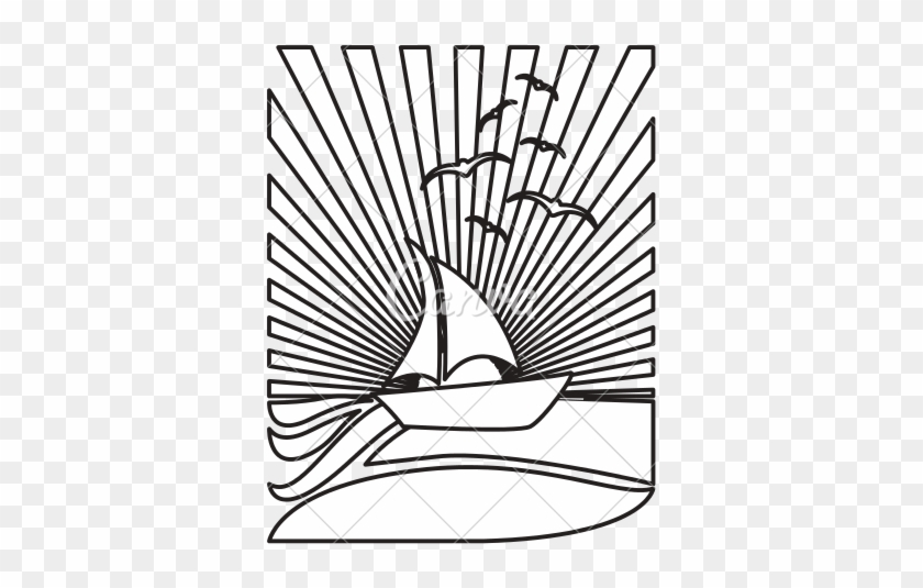 Drawing Chinese Sunset Clipart Download - Sunset Beach Vector Black And White #1414437
