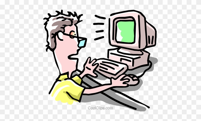 Man Working At Computer Royalty Free Vector Clip Art - Library Books #1418843