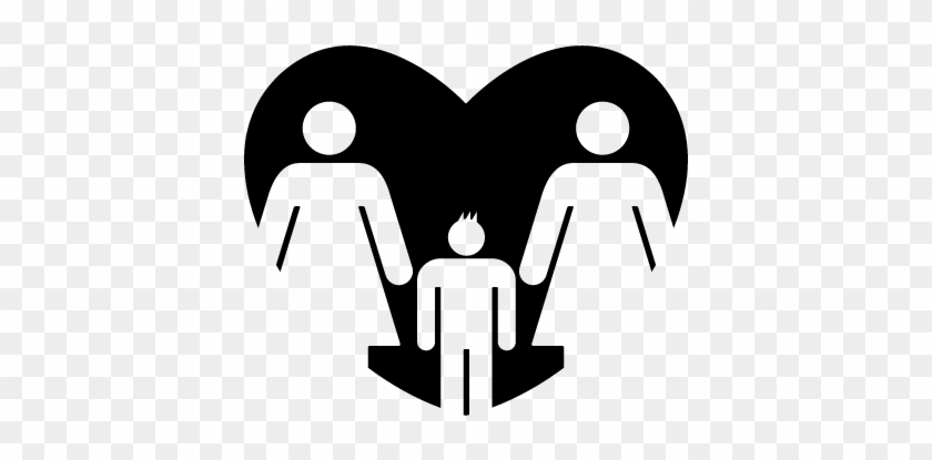 Lesbian Couple With Son In A Heart Vector - Family Cartoon Images Black And White #1426400