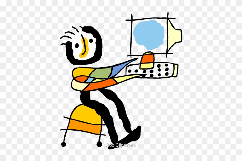 Figure Sitting In Front Of Computer Royalty Free Vector - Computer #1434272