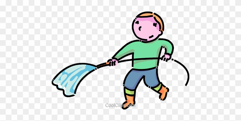 Boy With A Hose Royalty Free Vector Clip Art Illustration - Clip Art #1439589