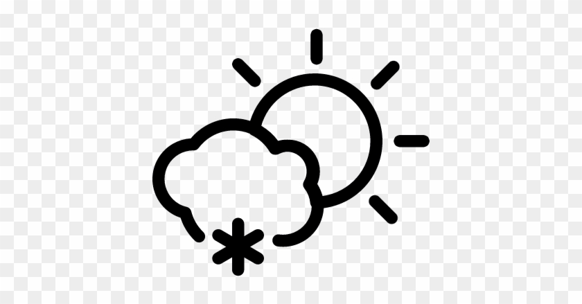 Cloud With Snowflake And Sun Outline Vector - Outline Image Of Day #1440946
