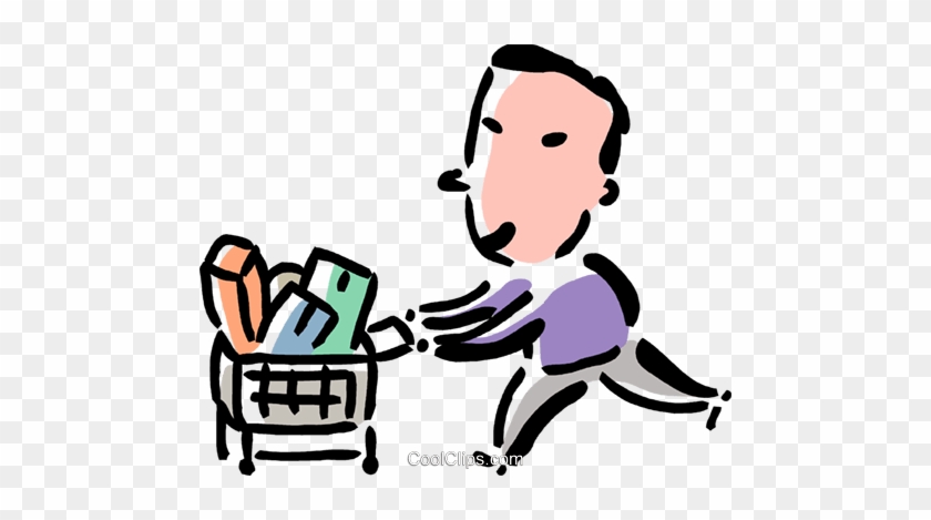 Man Grocery Shopping Royalty Free Vector Clip Art Illustration - Shopping Cart #1441757