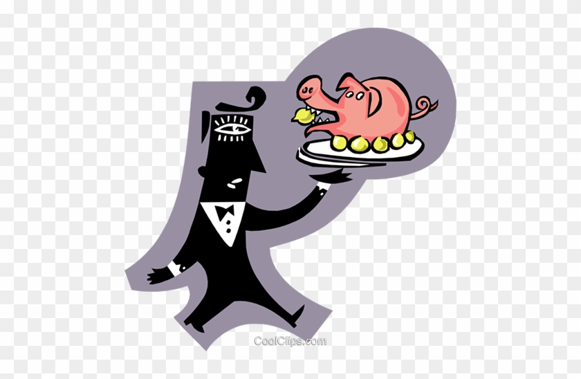 Man Serving A Pig Royalty Free Vector Clip Art Illustration - Cartoon #1443375