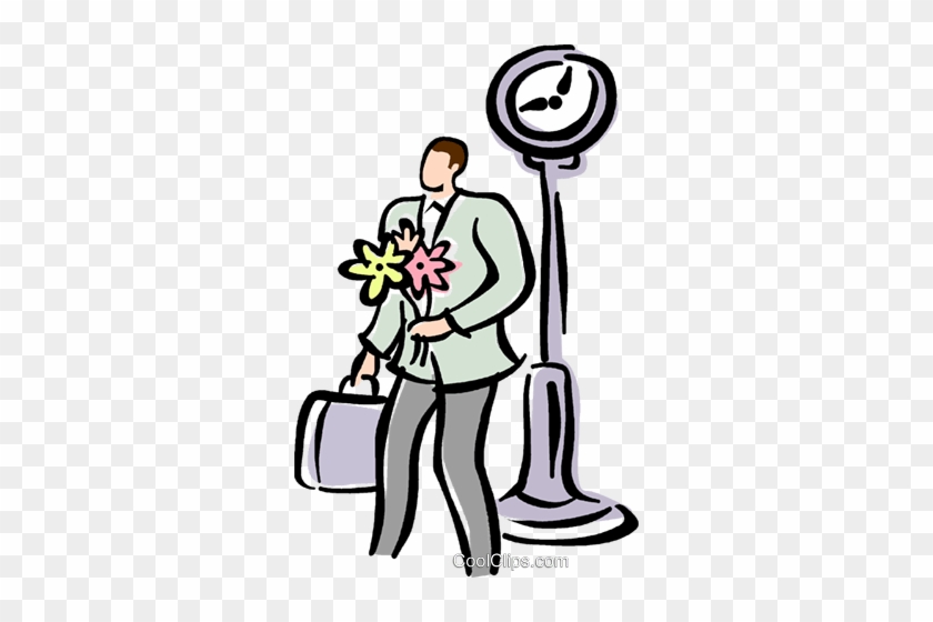 Man Standing With A Bouquet Of Flowers Royalty Free - Flower #1446736