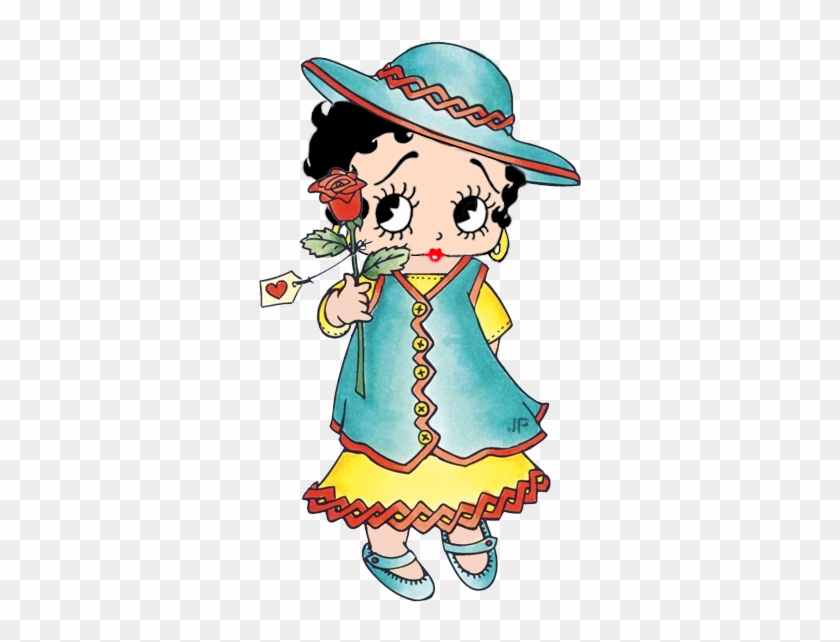 Little Betty Boop Holding A Rose - Marianne Design Clear Stamp - Rose Girl #1462290