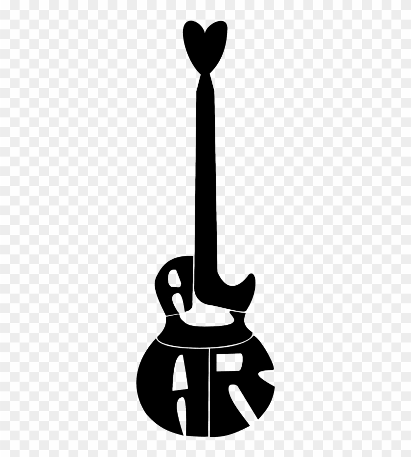 Black Colored Heart Head Guitar Tattoo - Guitar #1462931