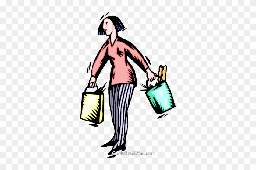 Woman With Groceries Royalty Free Vector Clip Art Illustration - Woman With Groceries Royalty Free Vector Clip Art Illustration #1488624