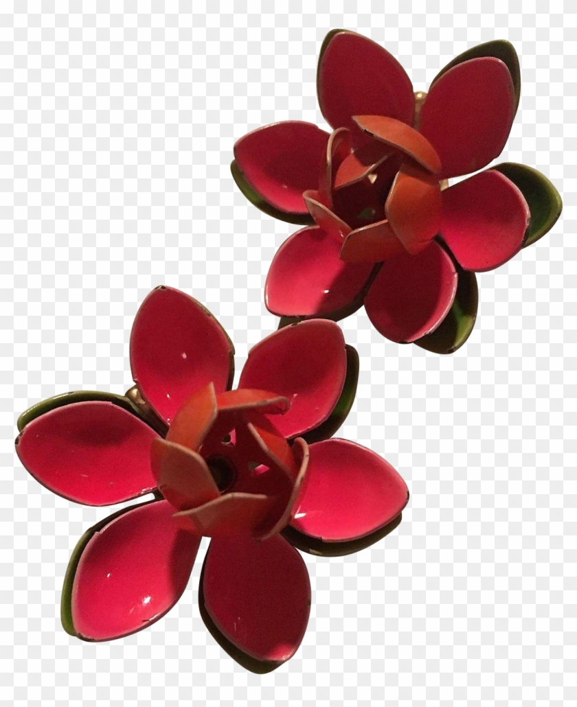 Pink Green Flower Power 1960s Enamel Vintage Clip Earrings - Pink Green Flower Power 1960s Enamel Vintage Clip Earrings #1506724