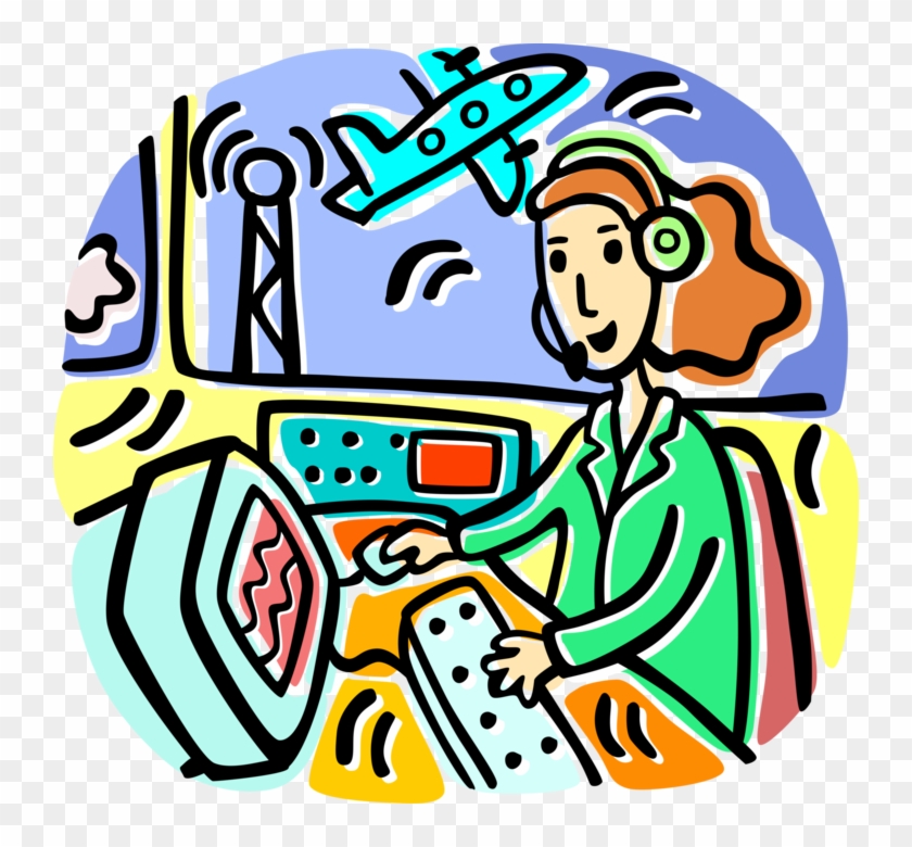 Vector Illustration Of Air Traffic Controller Monitoring - Vector Illustration Of Air Traffic Controller Monitoring #1509706