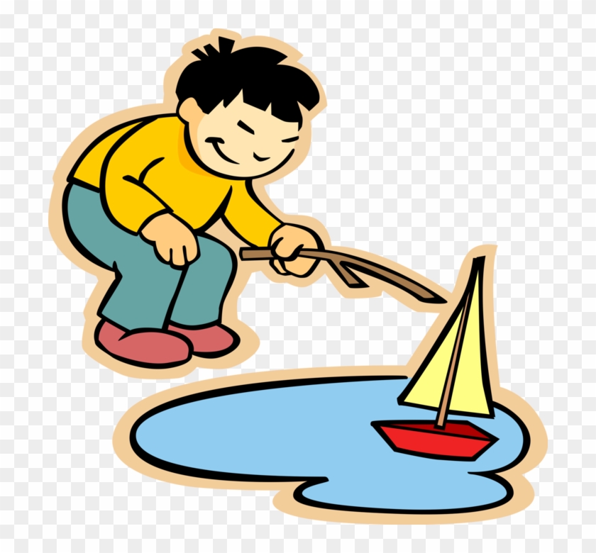Boy Sailing Boat Royalty Free Vector Clip Art Illustration - Boy Sailing Boat Royalty Free Vector Clip Art Illustration #1516587