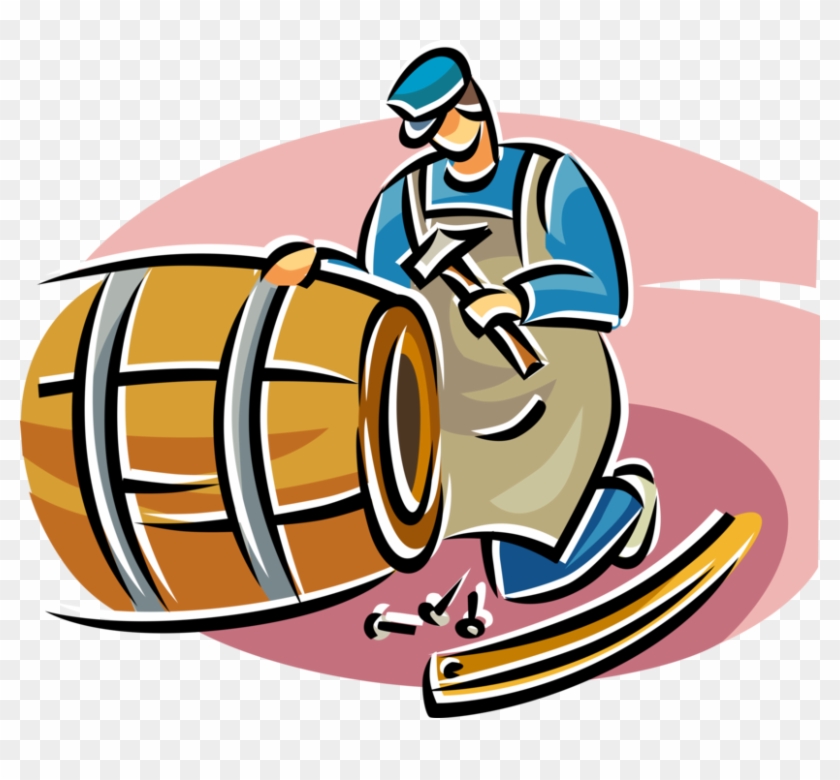 Vector Illustration Of Cooper Makes Wooden, Staved - Vector Illustration Of Cooper Makes Wooden, Staved #1518626