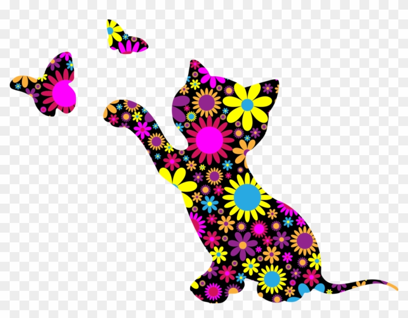 Cat Clipart Floral 1 Clip Art Rainbow - Cat Clipart Floral 1 Clip Art Rainbow #1525778