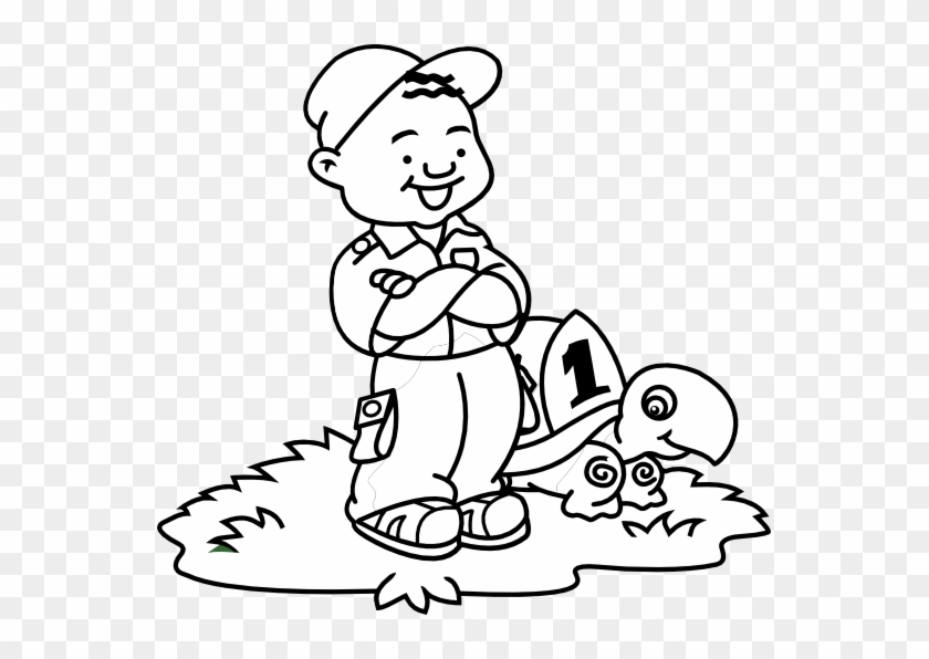 Boy And Turtle Black White Line Art 555px - Boy And Turtle Black White Line Art 555px #1537604