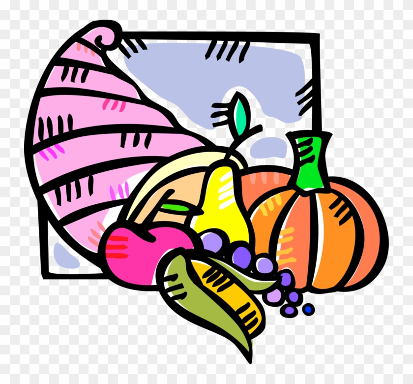 Vector Illustration Of Cornucopia Horn Of Plenty With - Vector Illustration Of Cornucopia Horn Of Plenty With #1567277
