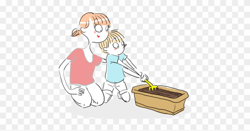 Illustration Of Boy Raking Soil While Mother Is Watching - Illustration Of Boy Raking Soil While Mother Is Watching #1567626