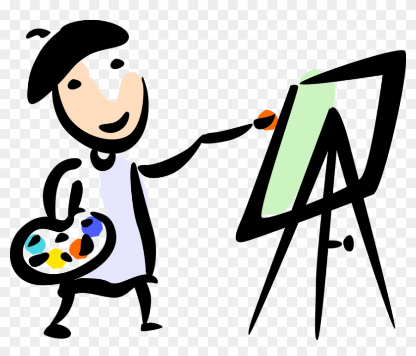 Vector Illustration Of Visual Arts Artist Paints Canvas - Vector Illustration Of Visual Arts Artist Paints Canvas #1574493