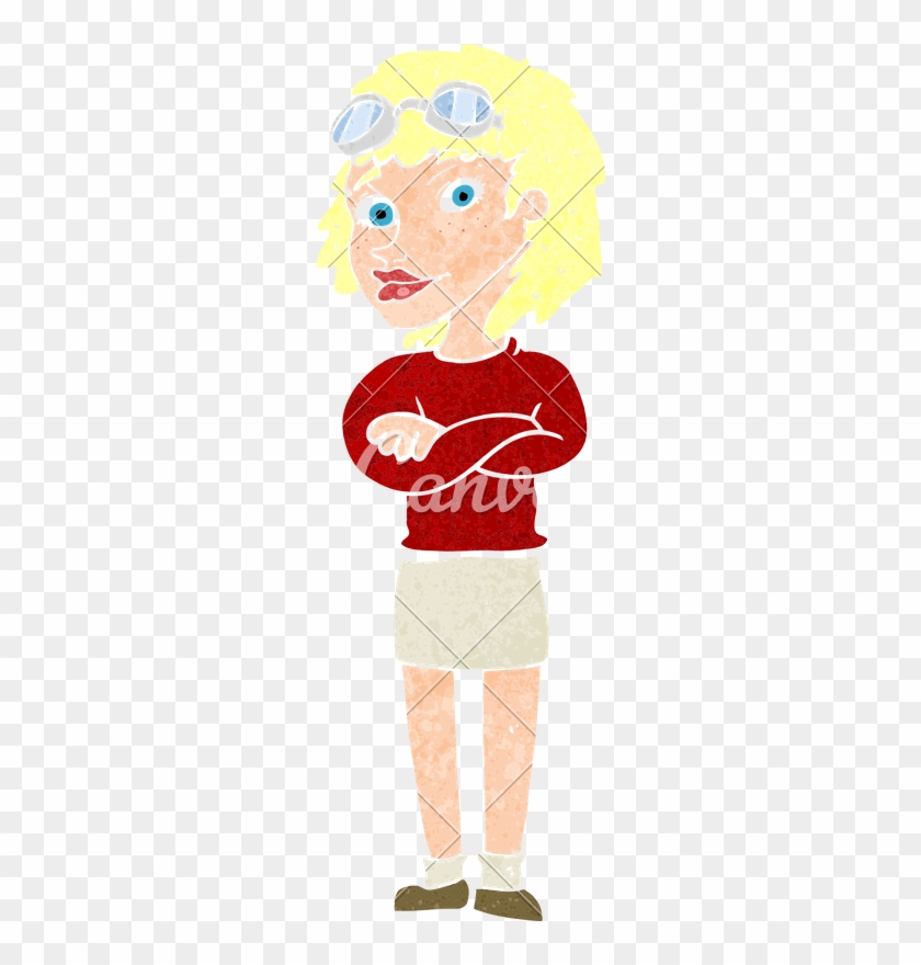Cartoon Woman With Crossed Arms And Safety Goggles - Cartoon Woman With Crossed Arms And Safety Goggles #1579142