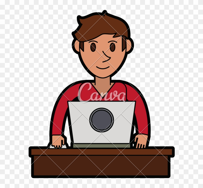 Person Using Laptop Computer Icon - Person Using Laptop Computer Icon #1579753