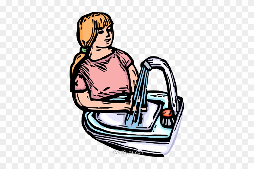 Girl Washing Her Hands Royalty Free Vector Clip Art - Girl Washing Her Hands Royalty Free Vector Clip Art #1581322