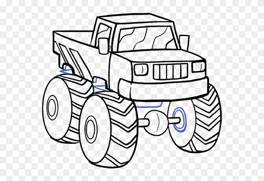 Pickup Car Monster Trucks White Black And - Easy Truck Drawing Cartoon #1590367