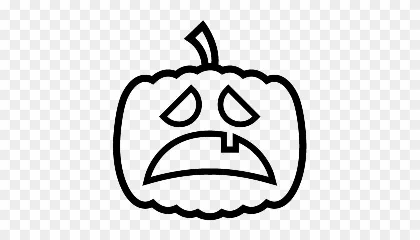 Halloween Pumpkin Sad Scared Face Outline Vector - Halloween Pumpkin Sad Face #1590827