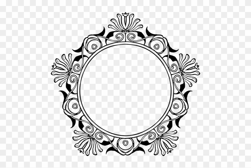 Round Flower Frame Public Domain Vectors Ribbon Border - Circle Border Design Clipart #1596111