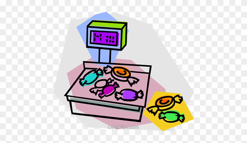 Candy On A Scale Royalty Free Vector Clip Art Illustration - Candy On A Scale Royalty Free Vector Clip Art Illustration #1596266