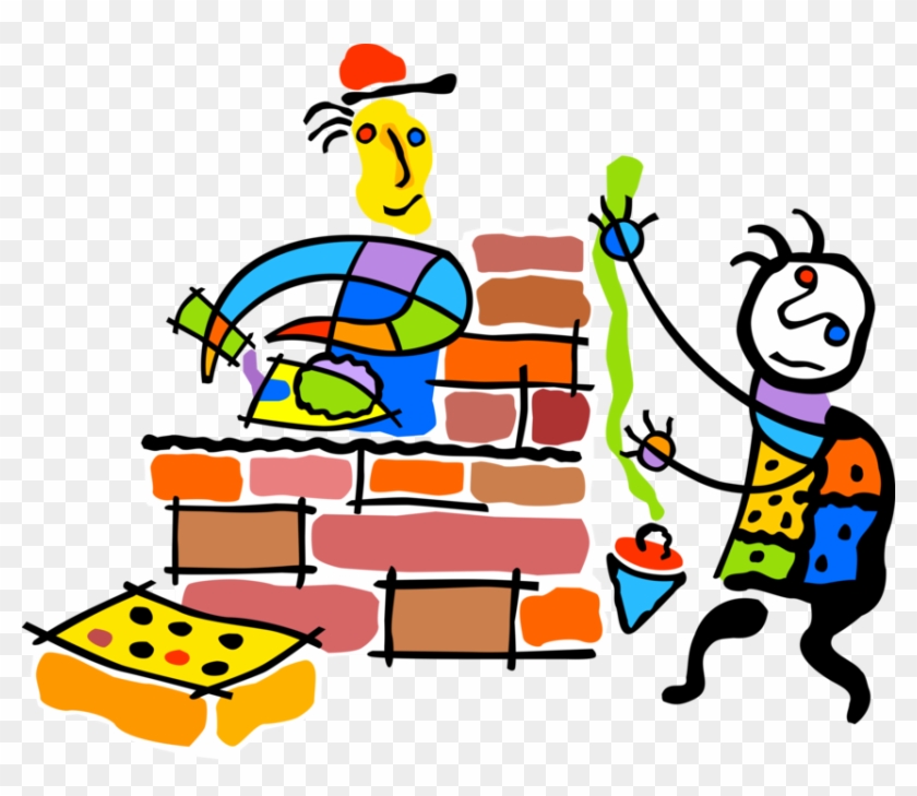 Vector Illustration Of Masonry Bricklayer Masons Construct - Desenho Operário Em Construção #1607602