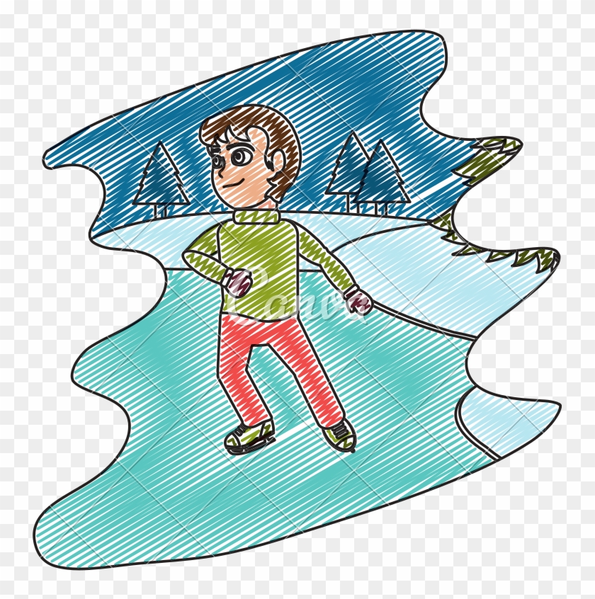 Boy With Ice Skates In Winter - Illustration #1608657