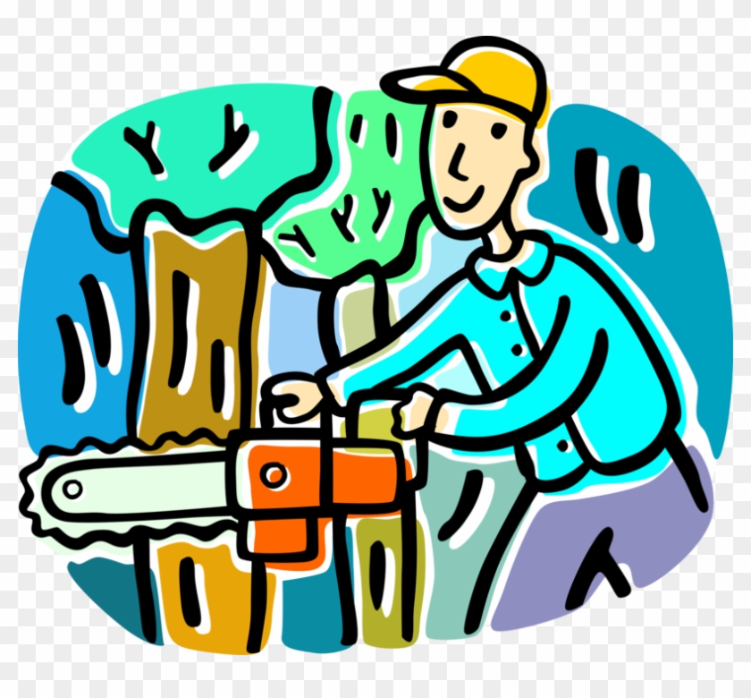 Vector Illustration Of Logging And Wood Processing - Example Of Mechanical Hazard #1615305