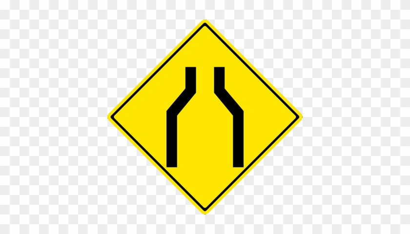 Road Narrows - Deer Crossing Road Sign #252836