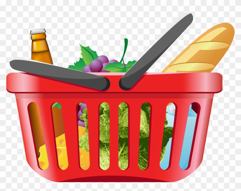 Shopping Cart Grocery Store Clip Art - Shopping Basket With Groceries #253408