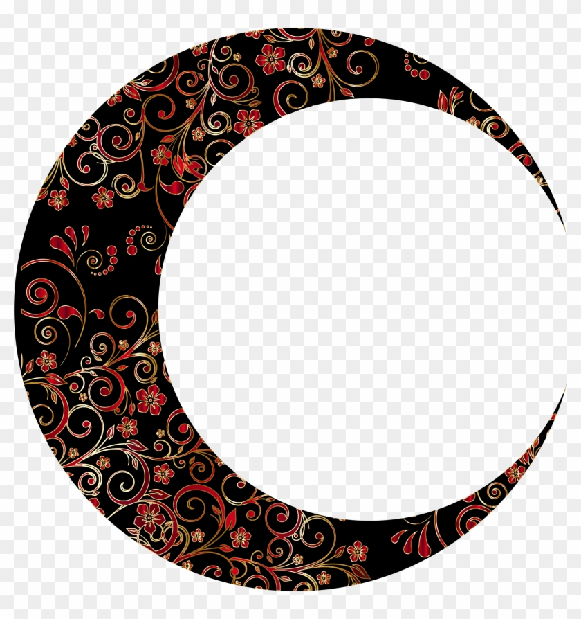 Crescent Moon Clip Art Floral - Gold Crescent Moon Png #1631033