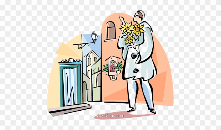 Man With Flowers Royalty Free Vector Clip Art Illustration - Cartoon #1631119
