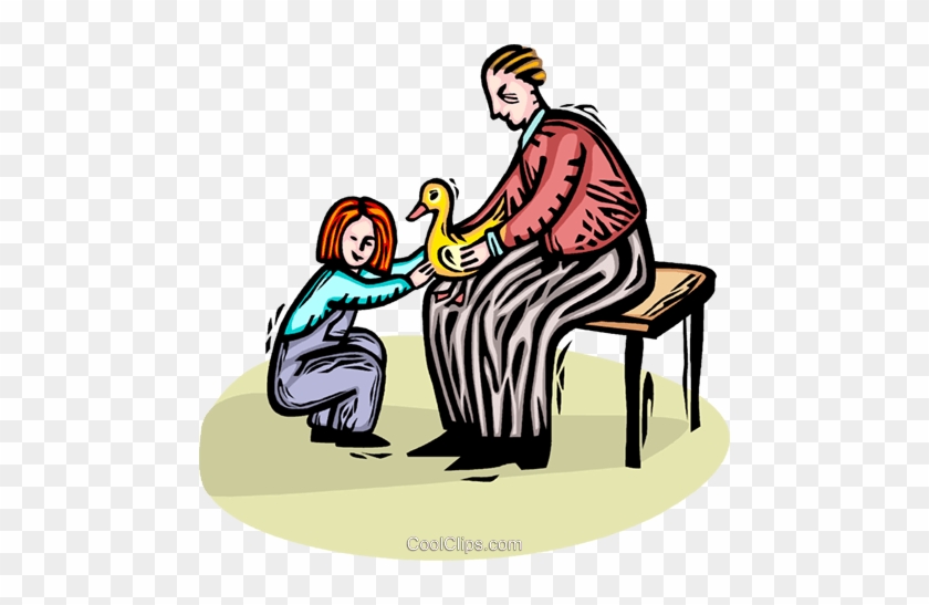 Father And Daughter Playing With A Duck Royalty Free - Illustration #1632167