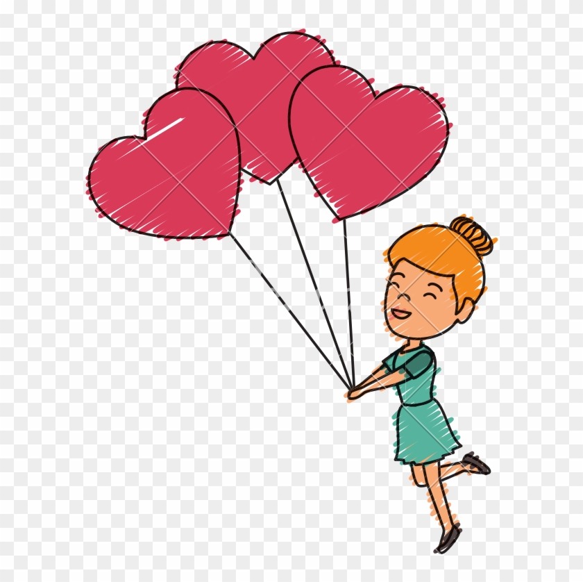 Woman With Heart Shaped Party Balloons - Cartoon #1635846