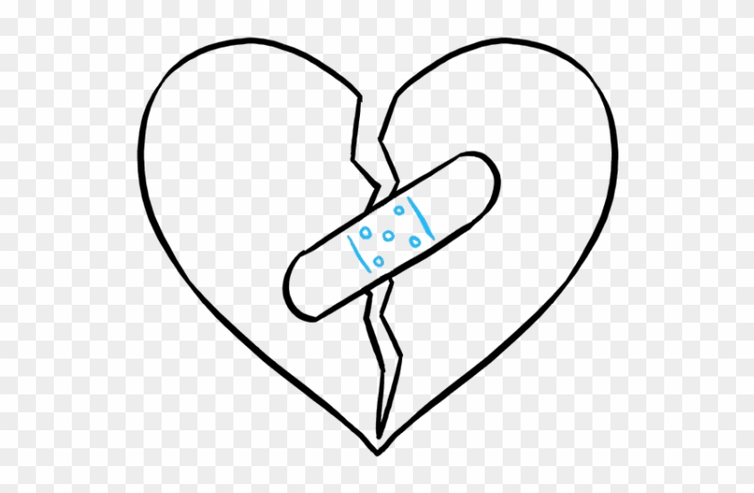 Drawn Broken Heart Bandaid Drawing - Line Art #1646835
