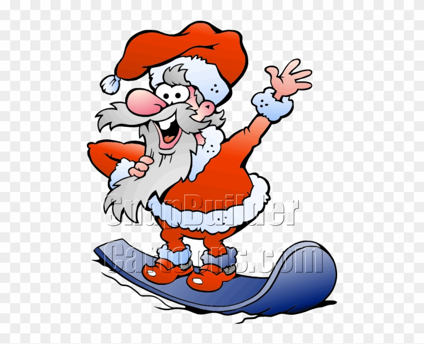 Santa Riding Blue Snow Board - Drawing #1648428