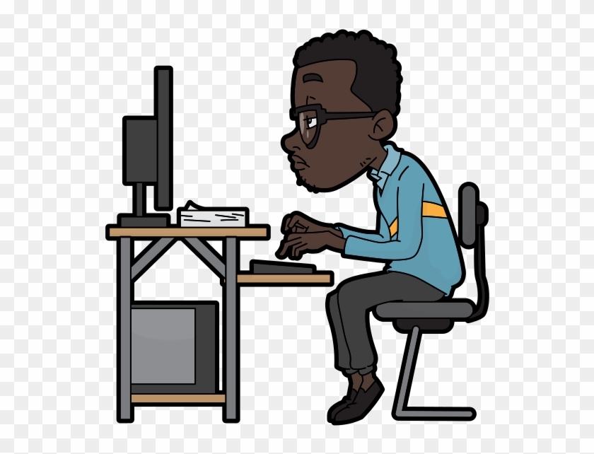 Black Cartoon Man Using A Computer - Computer Black Cartoon Png #1654657
