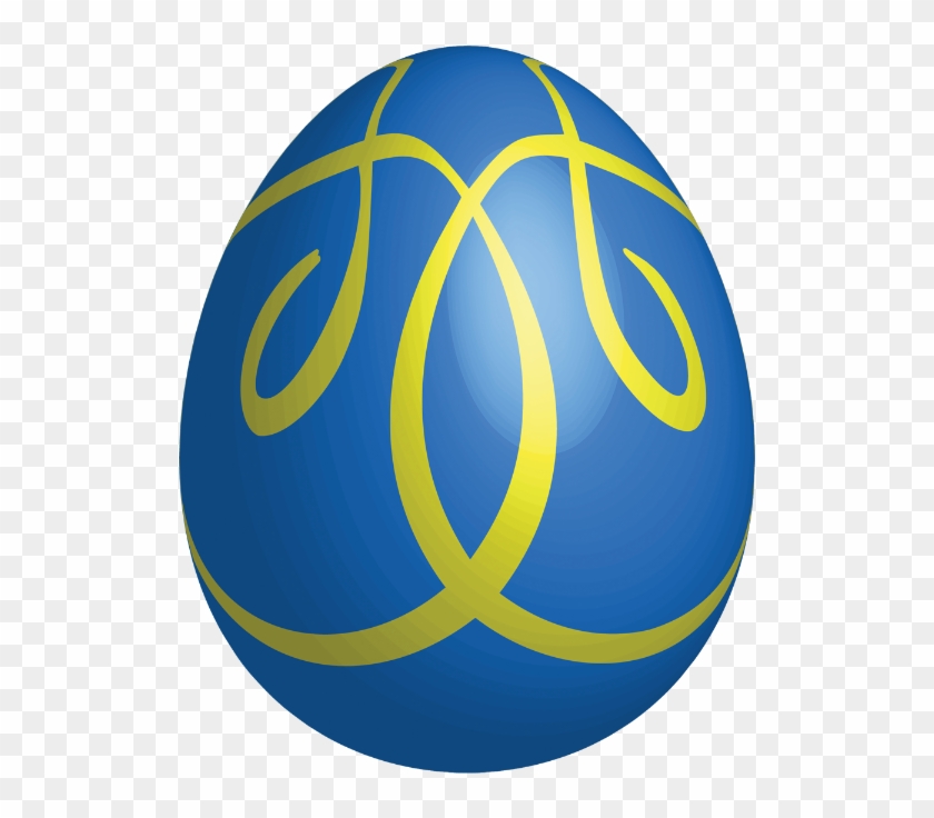 Large Blue Easter Egg With Yellow Ornaments - Blue #254540