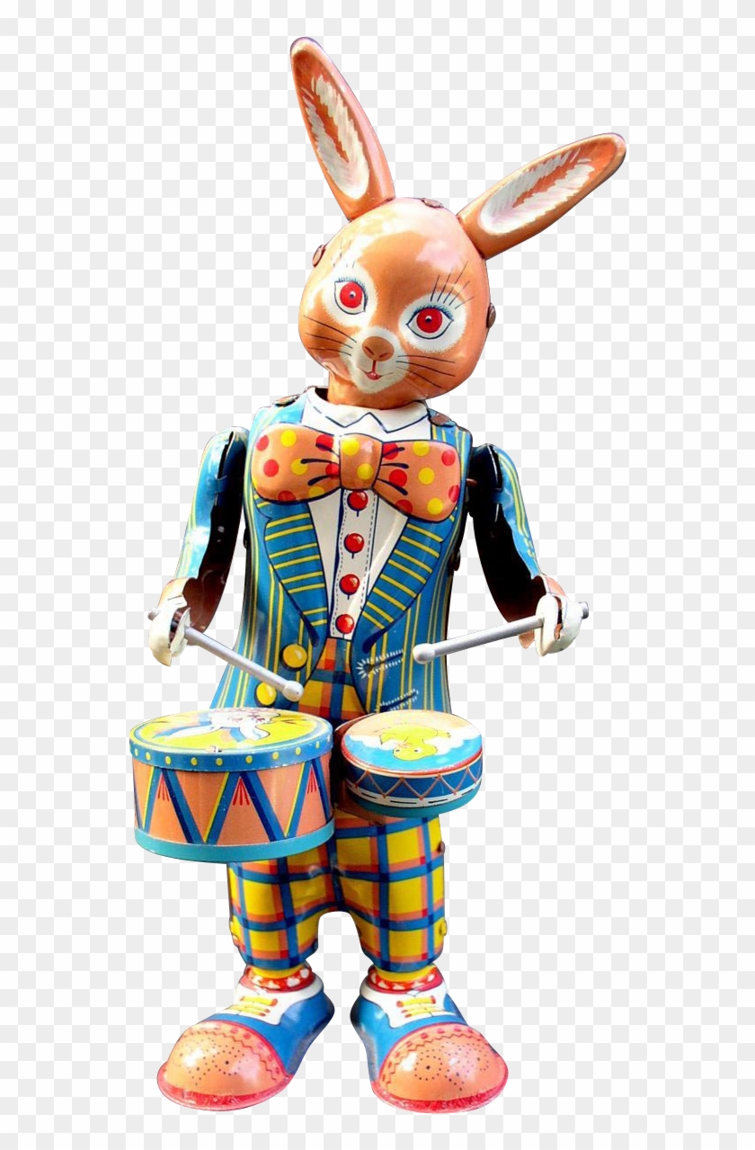 Rabbit 1950's Large Tin Wind Up Drummer Easter Toy - Cartoon #1658041