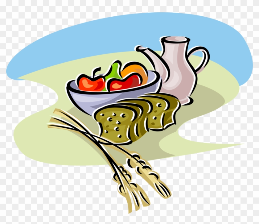Vector Illustration Of Fresh Fruits And Baked Bread - Frühstück Grundschule #1659815