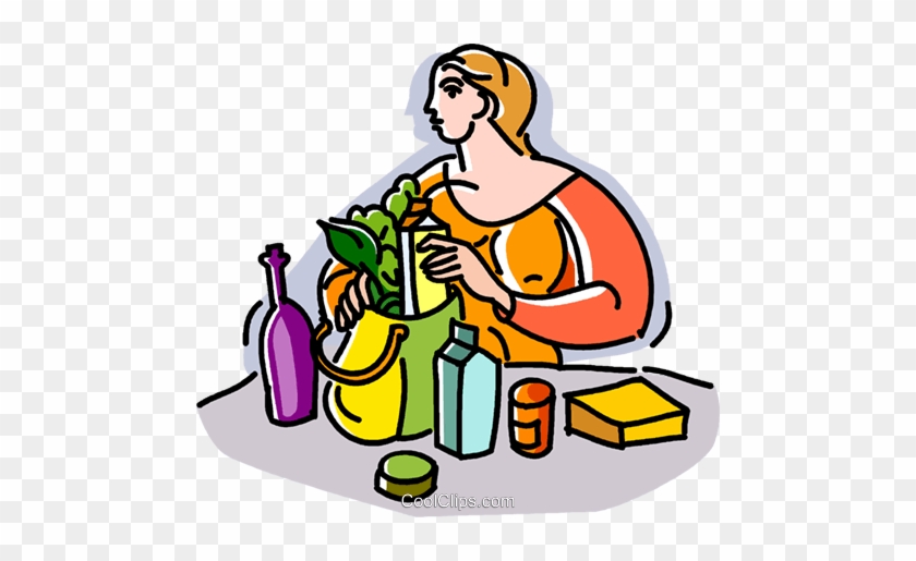 Woman With Groceries Royalty Free Vector Clip Art Illustration - Woman With Groceries Royalty Free Vector Clip Art Illustration #1667153